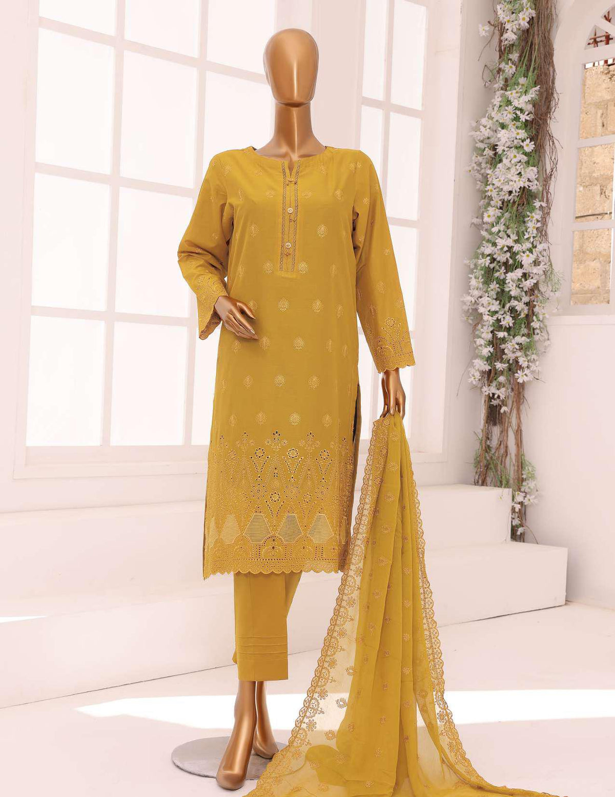 Dynasty Chikankari with Chiffon Dupatta by HZ-2025 D-03 Yellow - Summer Collection