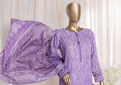 HZ Rimjhim Lawn Emb Cutwork Dupatta Coll"24 REC-127