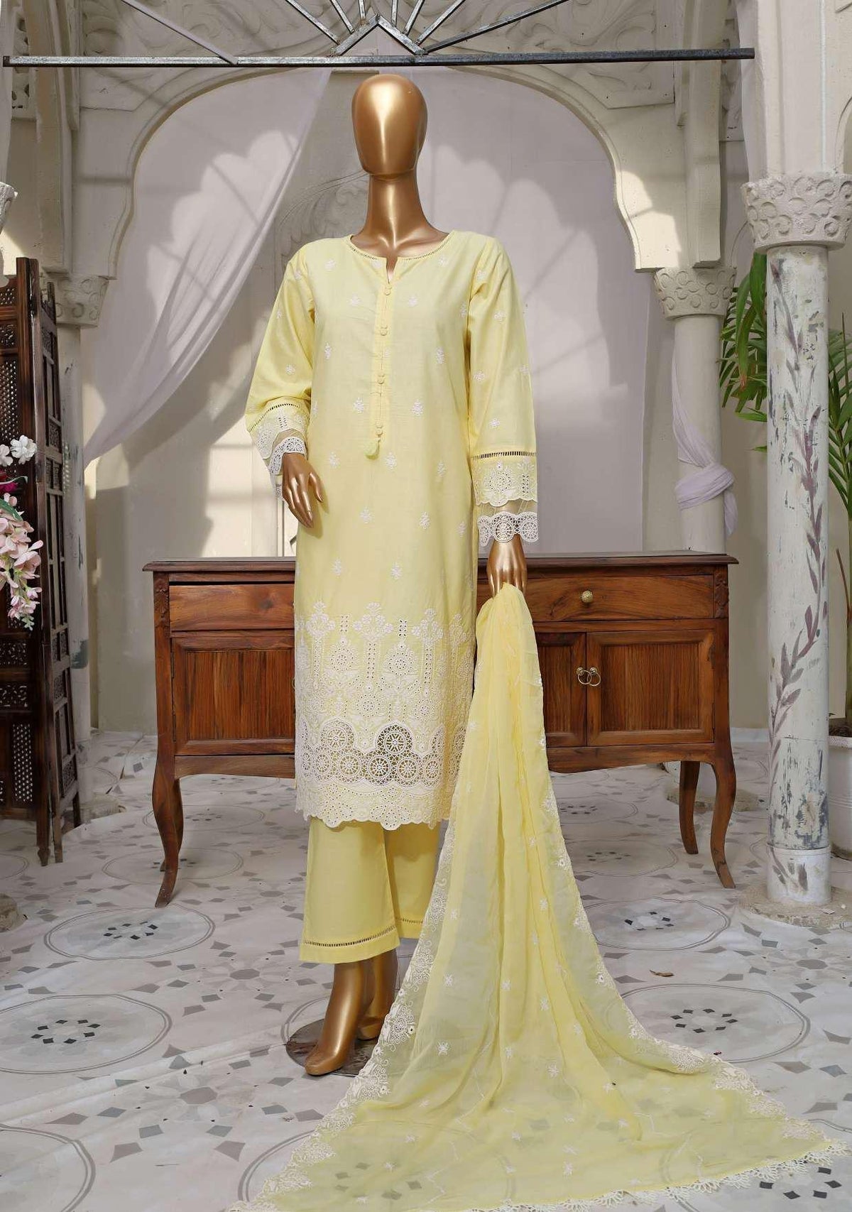 Sadabahar Chickankari  With Chiffon Emb Dupatta D-04