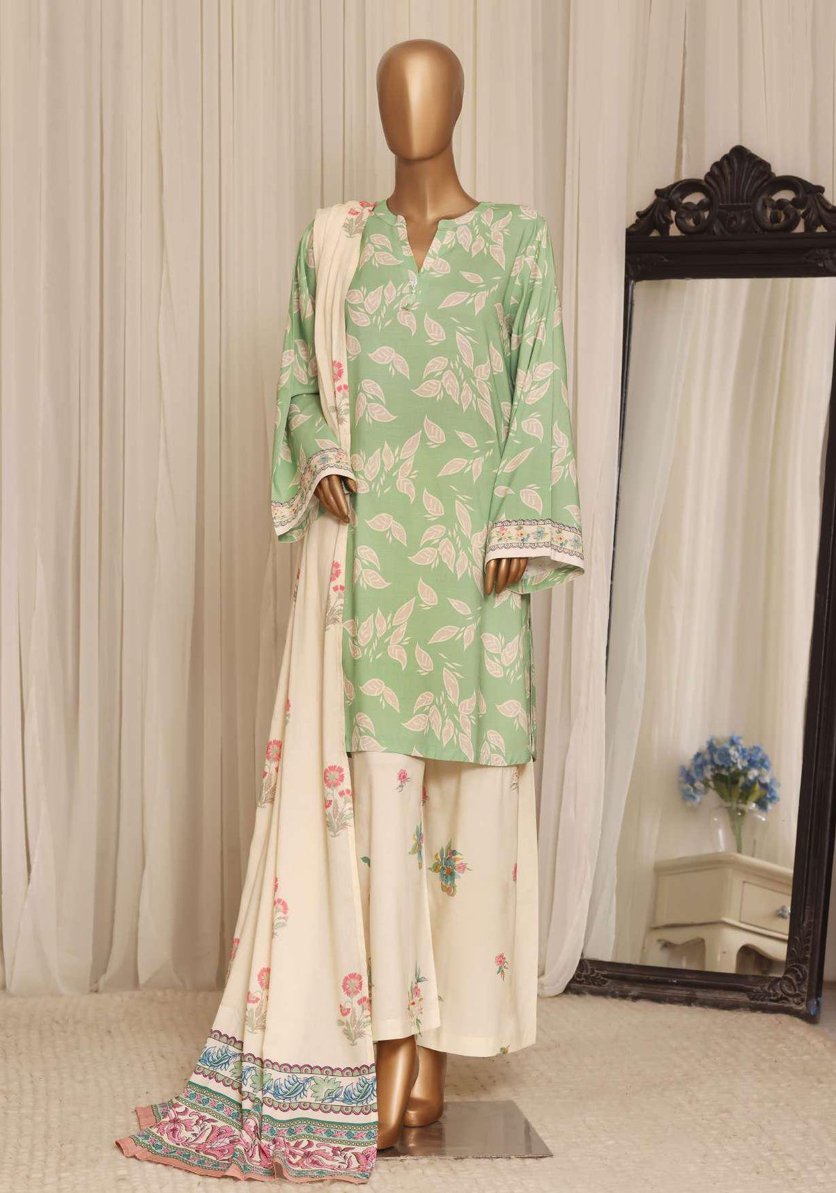Sadabahar Printed Linen Stitched 3 Piece Suit D-4
