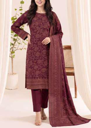 VS Textiles Pashmina Dhanak Printed Unstitched 3 Piece Suit D-15
