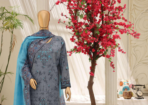 Mehak by HZ Textiles | Embroidered 3 Piece Unstitched Slub Lawn Suit D-3