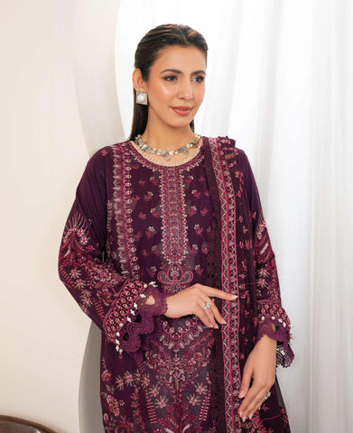 Johra Pinks Swiss Voil Embroidered with Chiffon Dupatta Unstitched 3 Piece by Johra Arts D-2