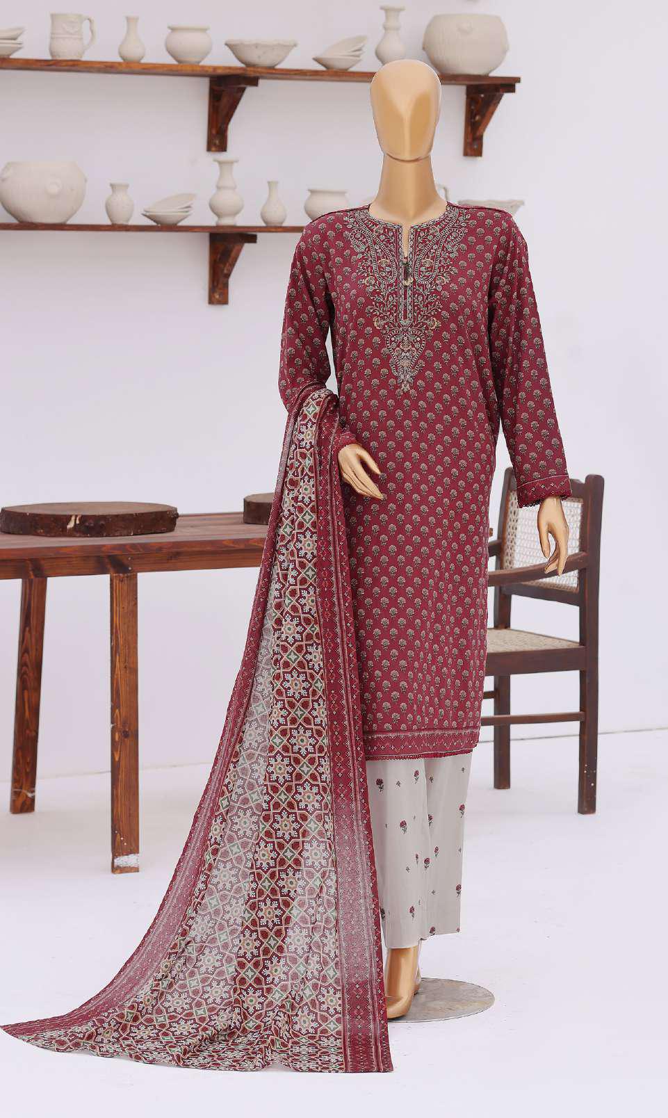 Premium Daily Wear by HZ Textiles | Embroidered Lawn 3 Piece Unstitched Suit D-2