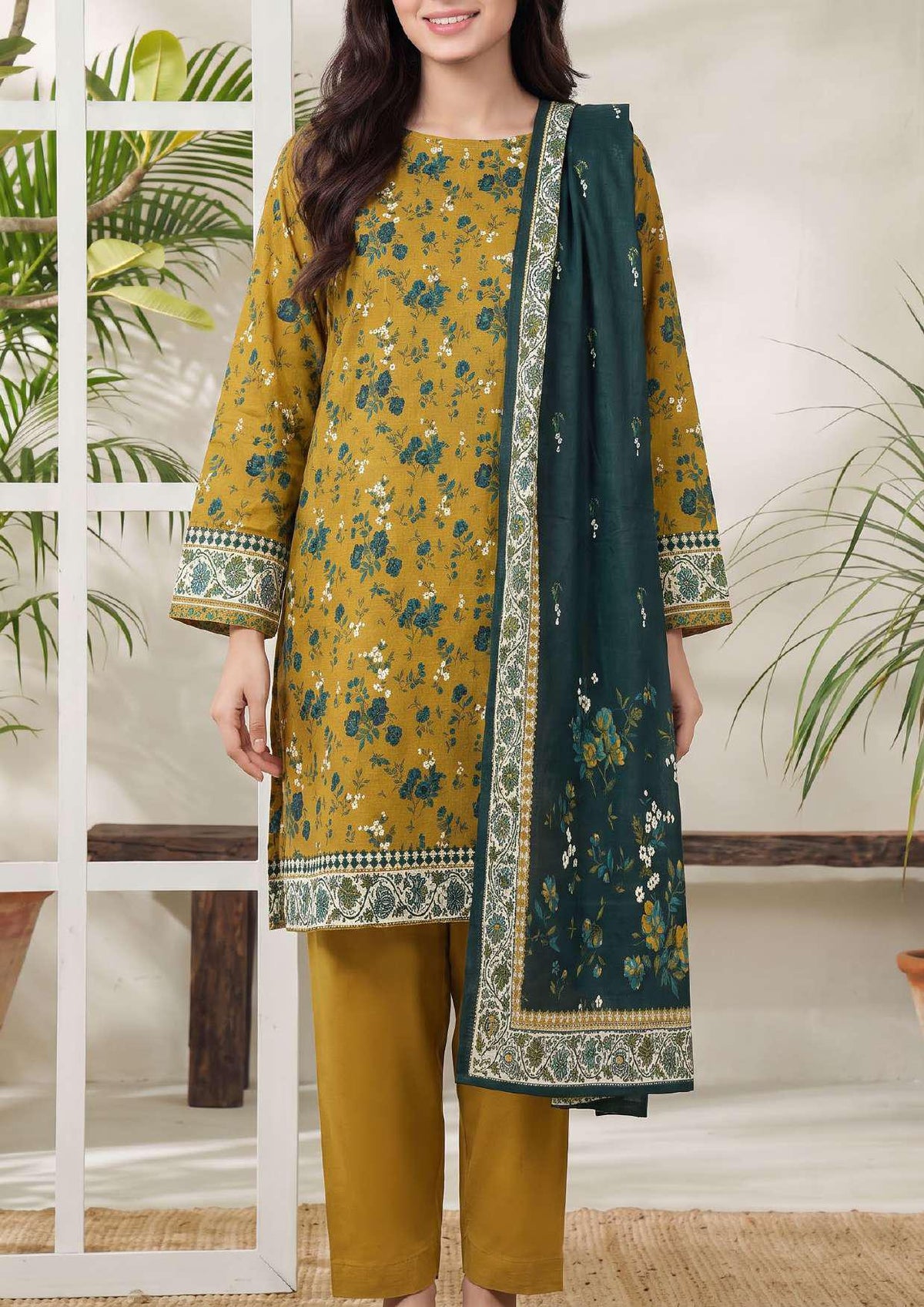 VS Jhalak Printed Slub Linen Unstitched 3 Piece Suit D-3