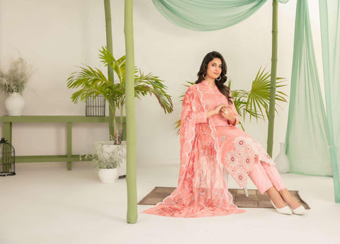Sionya by Tawakkal Fabrics | Embroidered Digital Cross Slub Lawn 3 Piece Unstitched Suit D-2