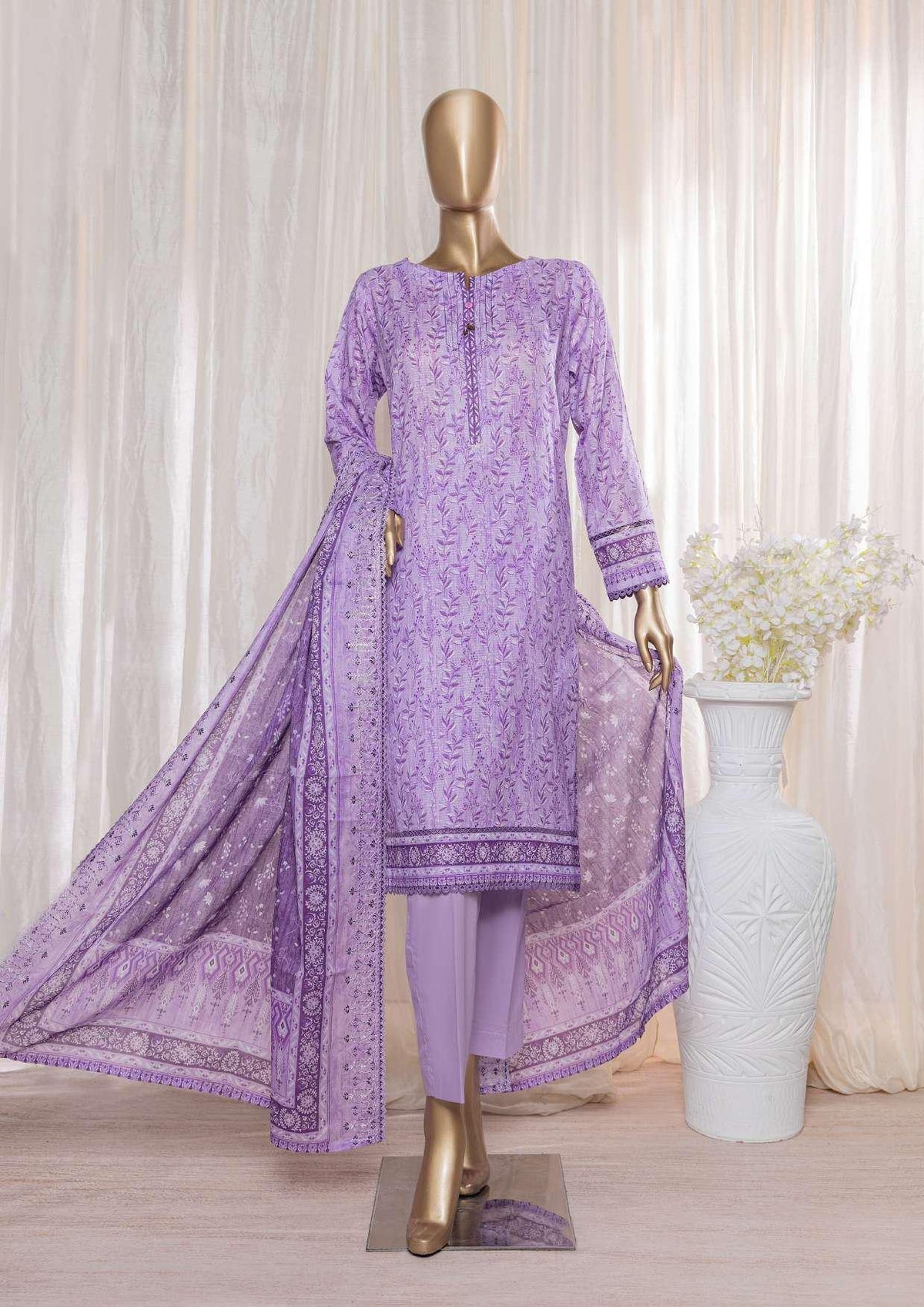 HZ Rimjhim Lawn Emb Cutwork Dupatta Coll"24 REC-127