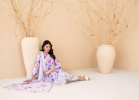 Eshanah by Tawakkal Fabrics | Embroidered Digital Printed Cross Slub Lawn 3 Piece Unstitched Suit D-8