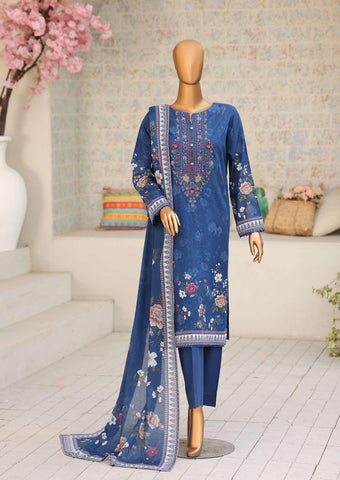 Premium Daily Wear by HZ Textiles Vol-5 | Embroidered Lawn 3 Piece Unstitched Suit D-2