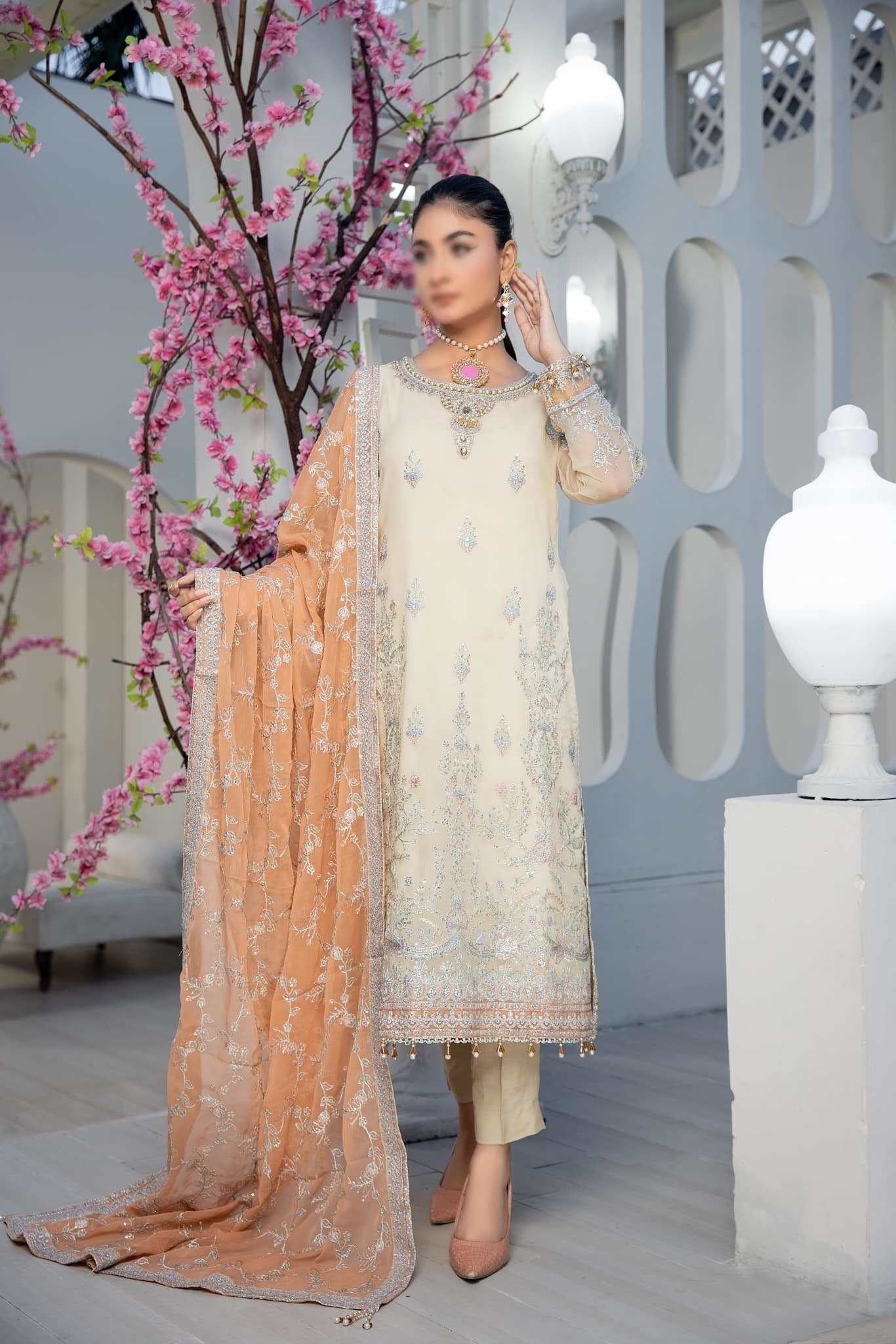D-04  Alif Laila Luxury Embroidered Chiffon & Organza Coll"24 By Afshan arts Semi Stitched