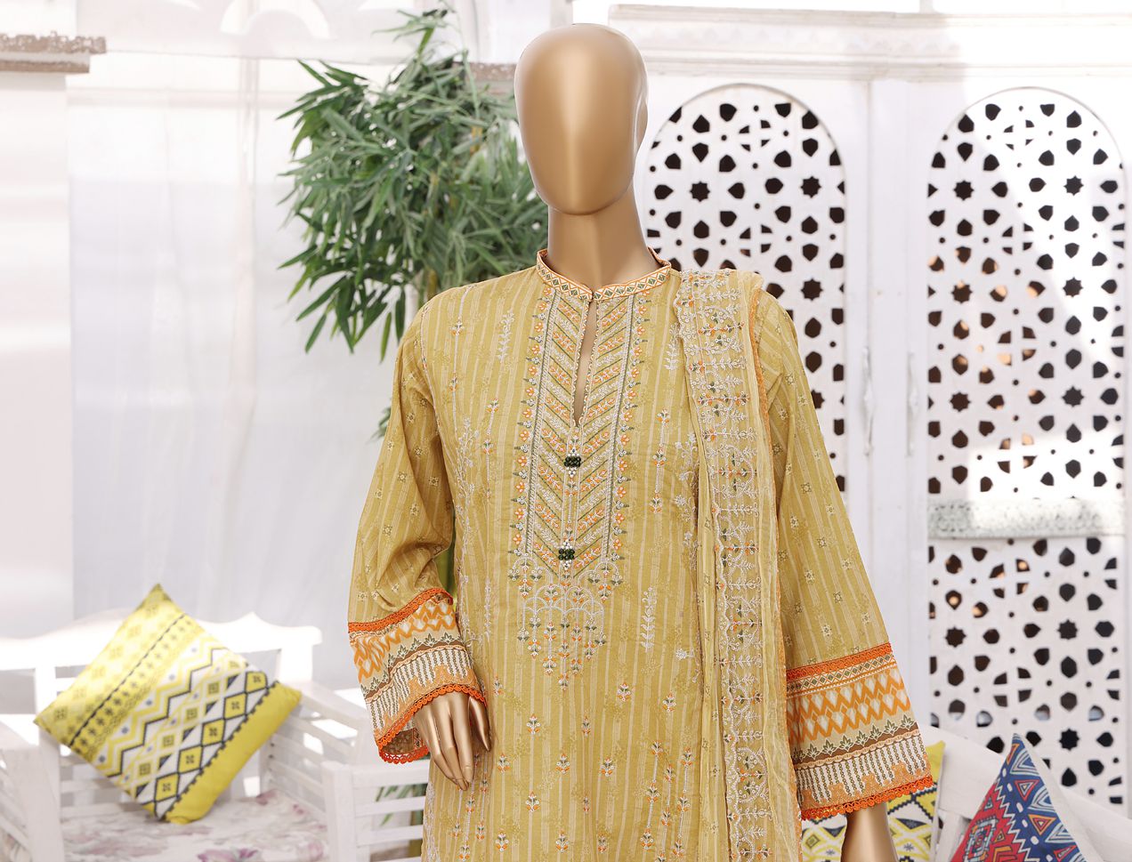 D-2241 Premium Printed & Embroidered Lawn Collection By Riwayat